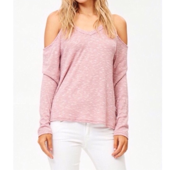 Tops - Blush Ribbed Cold Shoulder Long Sleeve Tee